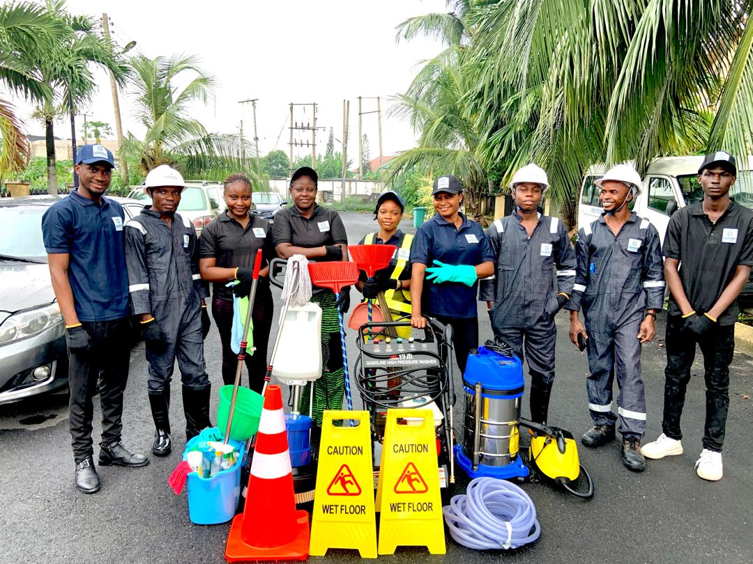 The Maren's team with industrial cleaning equipment